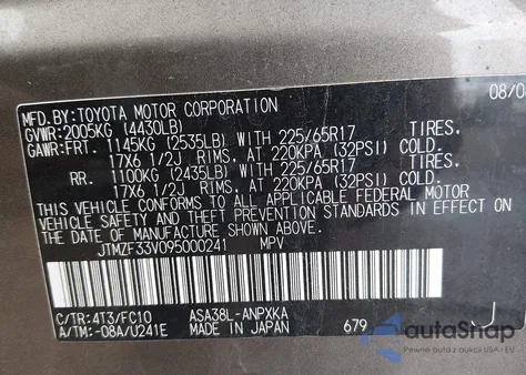 2009 Toyota Rav4 from USA, damaged, VIN JTMZF33V095000241